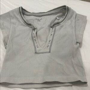 Urban Outfitters Gray Ribbed Crop Polo T-Shirt